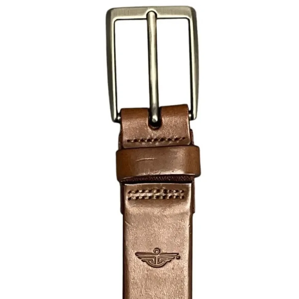 Dockers Brown Genuine Leather Square Silver Buckle Dressy Belt Men 38